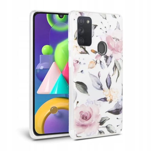 Tech-Protect Floral tok Samsung M21 fehér virág mintával