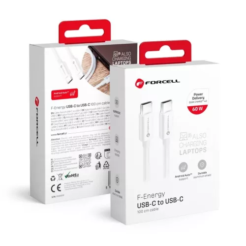 FORCELL F-ENERGY C338 Type C - Type C PD QC4.0 3A 60W 1 m fehér kábe-5903396219580 1 kép