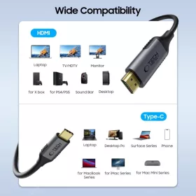 Tech-protect Ultraboost Kábel Type-C - HDMI 2.0 4K 60Hz 180cm Fekete-5906302321773 2 kép