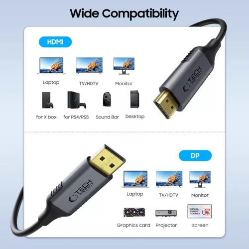 Tech-protect Ultraboost Kábel Displayport To Hdmi 2.0 4k 60hz 200cm F-5906302321797 2 kép