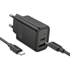   HOCO fali töltő USB A + Type C + kábel Type C to Type C PD QC3.0 3A 30W N63 fekete