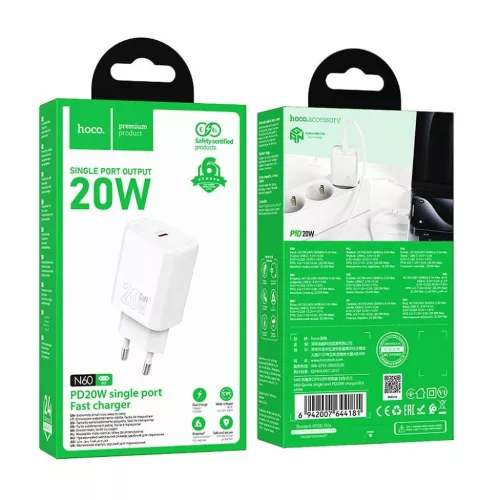 HOCO fali töltő Type C PD QC 20W N60 fehér-6942007648622 4 kép