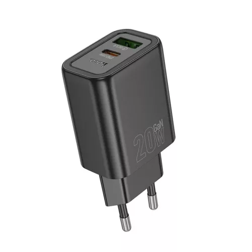 HOCO fali töltő USB A + Type C PD QC3.0 3A 20W N61 fekete-6942007648677 2 kép