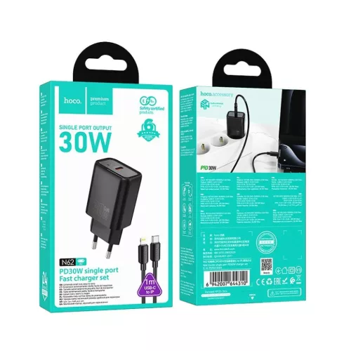 HOCO fali töltő Type C + kábel Type C Lightninghez PD QC 30W N62 fe-6942007648752 4 kép