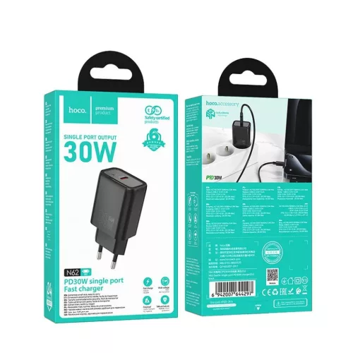 HOCO hálózati USB-C PD QC 30W N62 fekete-6942007648738 5 kép