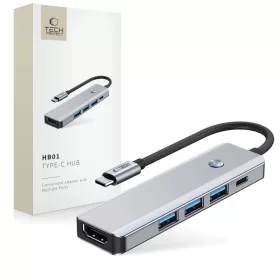   Tech-protect Hb01 Hub Adapter 5 az 1-ben Type-C + Usb3.0 + Hdmi 4k 60Hz + Pd100w Szürke