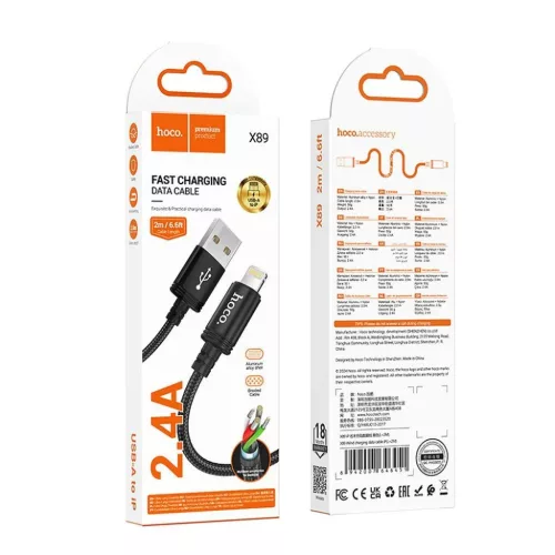 HOCO kábel USB A - Lightning 2,4A X89 2 m fekete-6942007646451 7 kép
