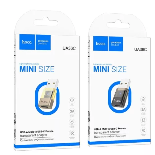 HOCO adapter USB A (férfi) - Typ C (női) UA36C átlátszó fekete-6942007647212 6 kép