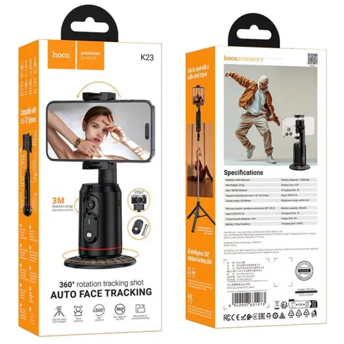 HOCO mobiltelefon tartó 360 fokos automatikus arckövetéssel K23 fek-6942007631273 8 kép