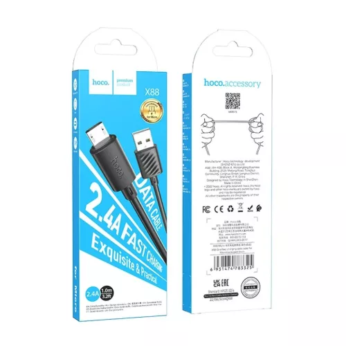 HOCO kábel USB A-ról Micro USB-re 2,4A X88 1 m fekete-6931474783325 5 kép