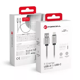   FORCELL F-ENERGY Metal C234 kábel USB A-ról Type-C-re QC3.0 2,4A 12W 1 m ezüst