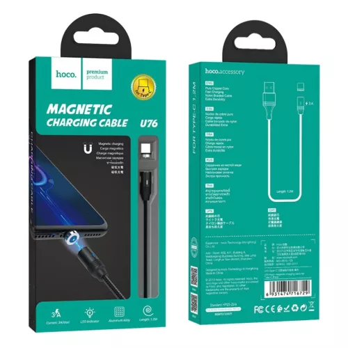 HOCO U76 Fresh USB - Type-C kábel 2A mágneses fejjel 1.2m fekete-6931474716729 6 kép