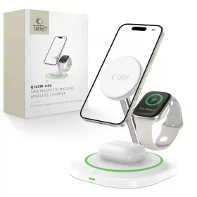   Tech-Protect Qi15w-a46 3 az 1-ben mágneses Magsafe vezeték nélküli töltő Fehér