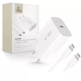   Tech-Protect Nc20w 1-portos hálózati töltő Pd20w + Type-C kábel fehér