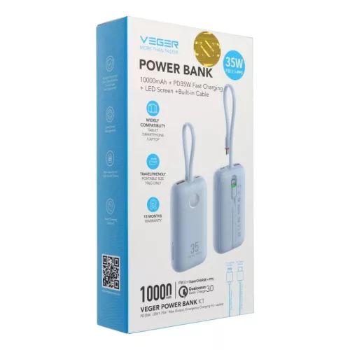 VEGER powerbank 10000 mAh beépített kábelekkel Type C / Lightning P-6977525750717 5 kép