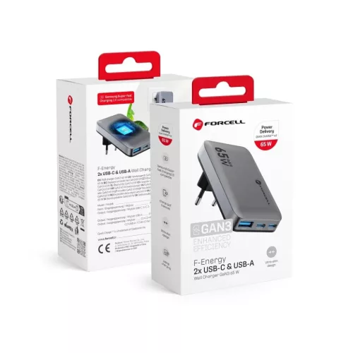 FORCELL F-ENERGY GaN VT-47 Ultra Slim utazó töltő 2 x Type C + USB -5903396336812 1 kép