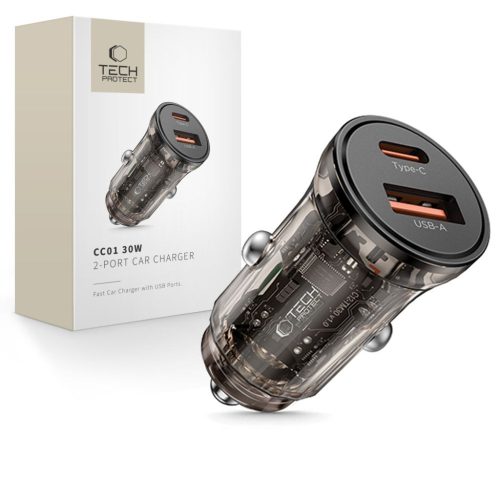 Tech-Protect CC01 2-portos Autós Töltő Pd30w/qc3.0 Fekete-5906302361311 1 kép