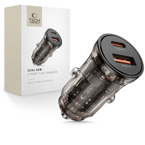 Tech-protect Cc01 2-port autós töltő Pd45w/qc3.0 Fekete-5906302361298 5 kép
