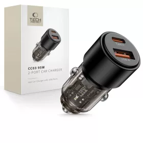 Tech-protect Cc03 2-portos autós töltő Pd95w/qc3.0 Fekete-5906302361670 1 kép