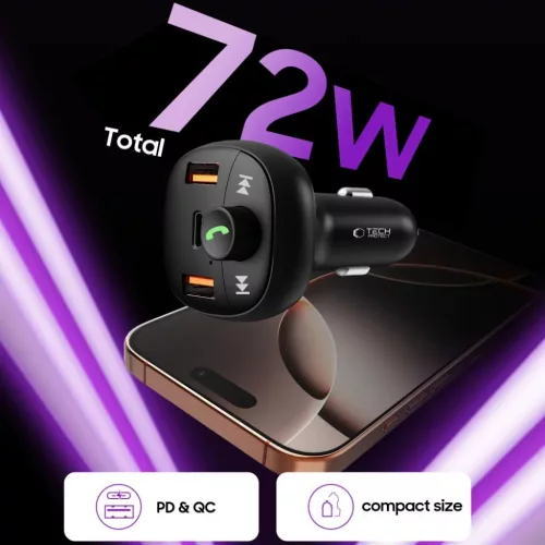 Tech-protect Cc06 3-portos autós töltő Pd72w + FM Bluetooth Transmi-5906302361786 4 kép