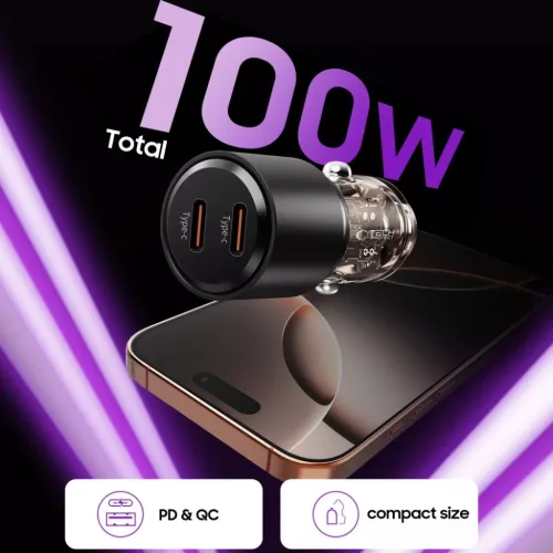 Tech-protect Cc03 2-port Autós Töltő Pd100w Fekete-5906302361687 4 kép
