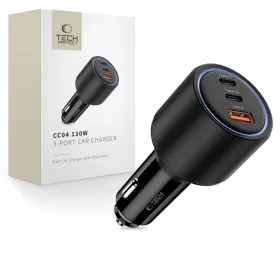 Tech-Protect CC04 3-portos autós töltő PD130W fekete-5906302361694 1 kép