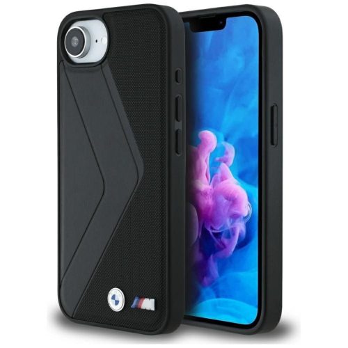 BMW tok iPhone 16e kompatibilis MagSafe BMHMPSE424PUOCSK (PU Oversized Csíkok) fekete tok