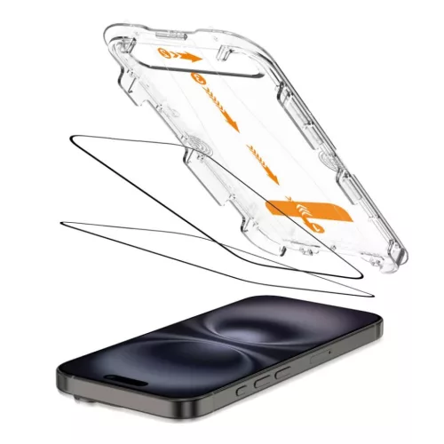 Tech-protect Quick Set+ 2-pack iPhone 15 / 16 Fekete üvegfólia-5906302363179 2 kép