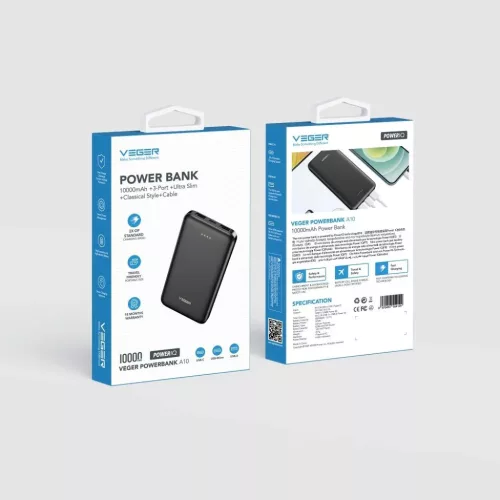 VEGER powerbank 10000 mAh 2A A10 (W1065) fekete-6970453554129 7 kép