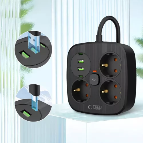 Tech-protect Pcs3x4 hálózati elosztó 2 Usb & 2 Type-c & 3 aljzat 20-5906302363414 3 kép