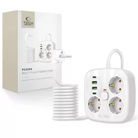   Tech-protect Pcs3x4 Hálózati elosztó 2 USB & 2 Type-C & 3 Konnektor 200cm Fehér