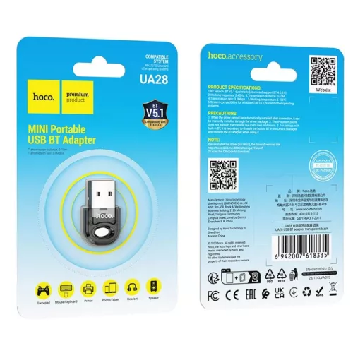 HOCO adapter USB A bluetooth UA28 átlátszó fekete-6942007618335 9 kép
