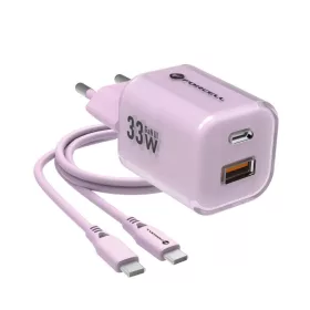   FORCELL F-ENERGY Crystal Color GaN III VT-41 utazótöltő szilikon kábellel 1 x USB-C + 1x USB-A aljzatokkal, PD QC4.0 33W lila