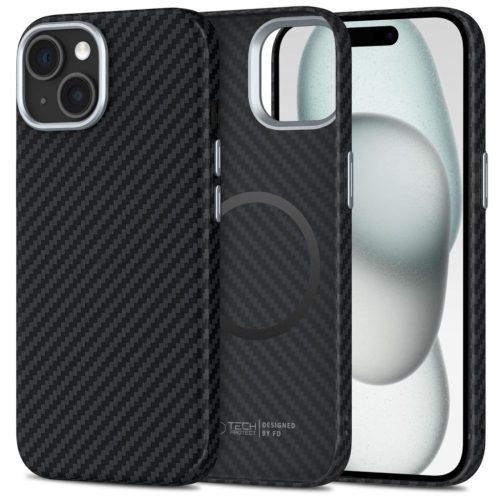 Tech-protect Ion Carbon Magsafe iPhone 15 fekete/ezüst tok