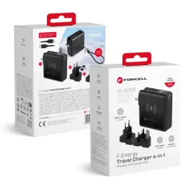   FORCELL F-ENERGY multifunkciós töltő 45W 6 az 1-ben USB A és USB C csatlakozókkal, 15000mAh powerbankkal és 15W vezeték nélküli töltéssel