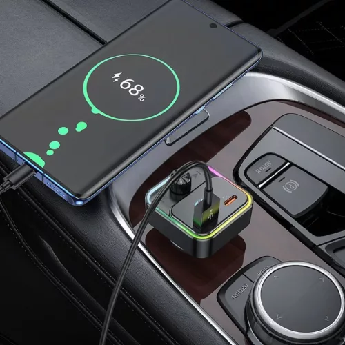 HOCO autós töltő Bravery PD30W QC3.0 + Bluetooth FM adó E81 fekete-6942007612296 8 kép