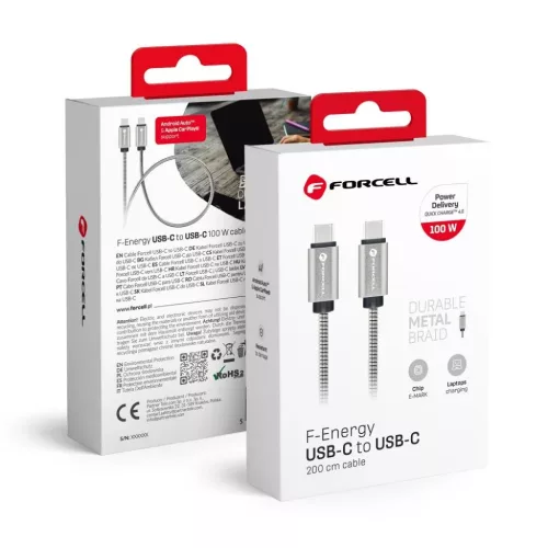 FORCELL F-ENERGY Metal C239 kábel Type C to Type C PD QC4.0 5A 100W E-5903396378478 2 kép