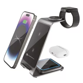   3in1 Apple Watch és Samsung Watch kompatibilis szürke töltőállomás Forcell F-ENERGY Simply Charge