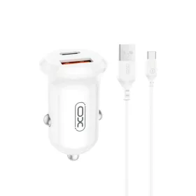  XO autós töltő CC69 PD 30W QC 1x USB 1x USB-C fehér + kábel USB - USB-C