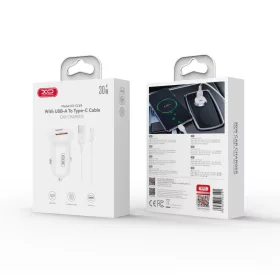 XO autós töltő CC69 PD 30W QC 1x USB 1x USB-C fehér + kábel USB --6975837583191 2 kép