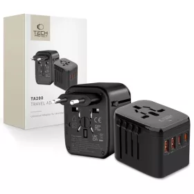  Tech-protect Ta200 Utazó Adapter Eu / Egyesült Királyság / Usa / Au Fekete