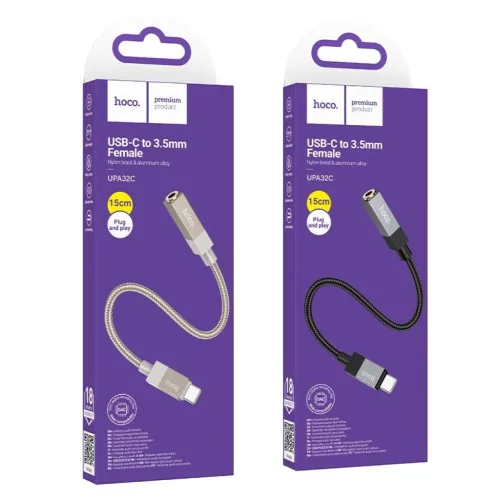 Adapter AUX USB C (férfi) - Jack 3,5 mm (női) Hoco UPA32C fekete-6942007650922 6 kép