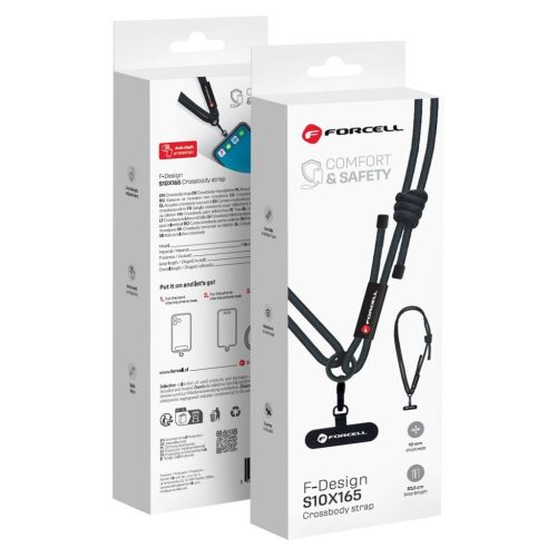 FORCELL F-DESIGN S10X165 állítható hosszúságú (max 82,5 cm a hurkon) crossbody telefon pánt fekete