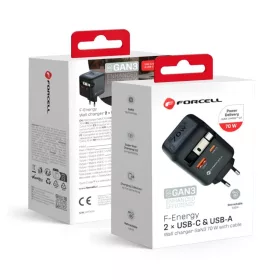 FORCELL F-ENERGY GaN III VT-R7 utazótöltő visszahúzható kábellel-5903396390838 2 kép