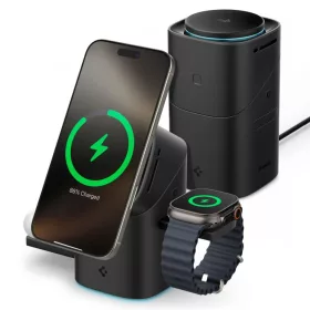  Spigen Essential EF223MS 3in1 Qi2 Rotary Magnetic Magsafe vezeték nélküli töltőállomás fekete