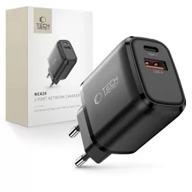 Tech-Protect NCA20 2-port hálózati töltő PD 20W / QC3.0 fekete-5906302330539 1 kép