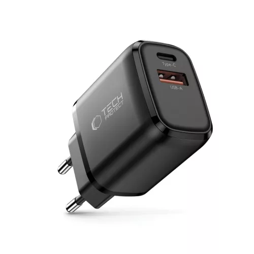 Tech-Protect NCA20 2-port hálózati töltő PD 20W / QC3.0 fekete-5906302330539 2 kép