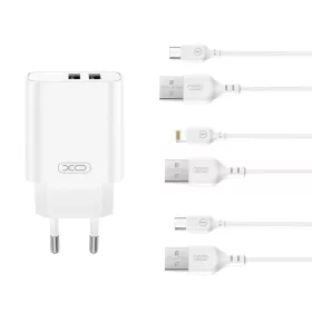 XO fali töltő CE34 2x USB 2,4A fehér + microUSB kábel