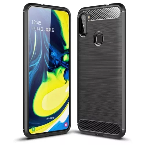 Szénszál mintájú TPU tok Samsung A11 / M11 fekete-9111201922853 3 kép