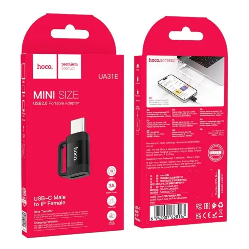 Adapter OTG USB C - Lightning Hoco 3A UA31E fekete-6942007628167 6 kép